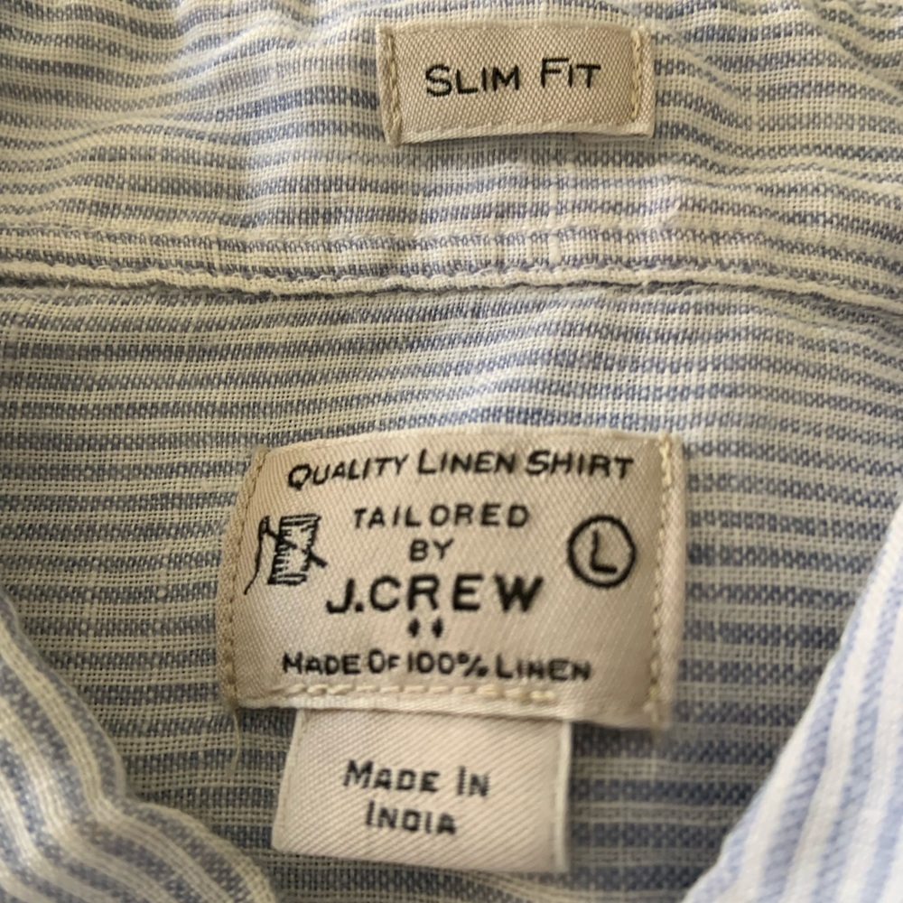 J. Crew Light Blue Linen Striped Button Down Shirt - Picture 2 of 3